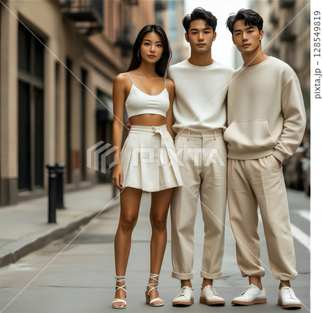 couple in the city stylish white look 128549819