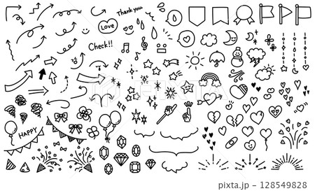 手書きのシンプルで可愛いあしらいのセット 128549828