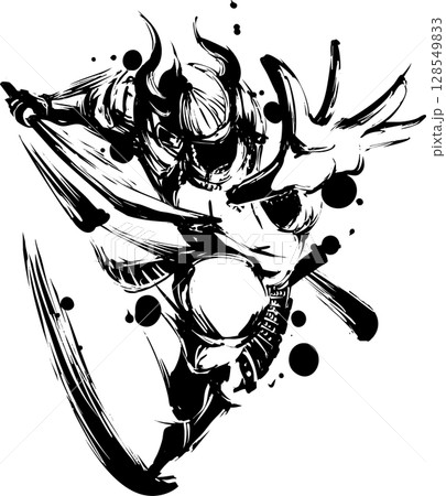 斬りかかる侍 128549833