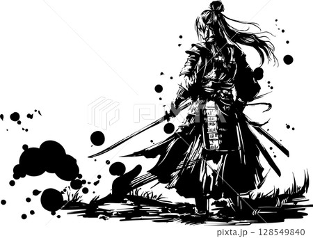 女性の侍の墨絵イラスト 128549840