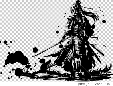 女性の侍の墨絵イラスト 128549840