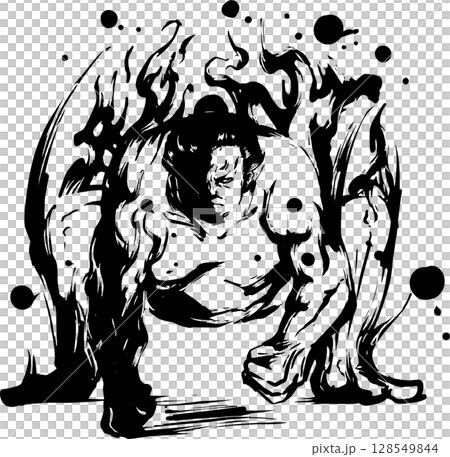 力士の墨絵イラスト 128549844