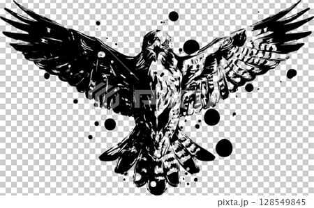 鷹の墨絵イラスト 128549845