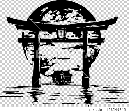 Torii gate, temple grounds and the moon 128549846