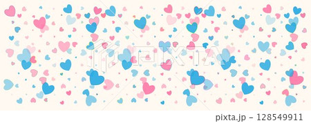 Festive background with abstract pink and blue hearts on a white background. Seamless pattern. 128549911