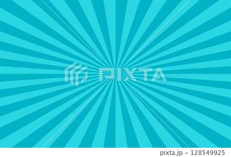 Background for cartoon comics. A bright blue comic book poster with radial lines. 128549925