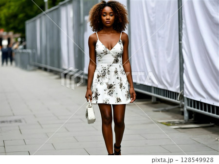 beautiful young woman on the street 128549928