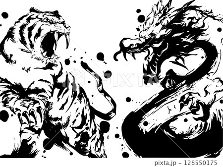 龍虎の墨絵イラスト 128550175