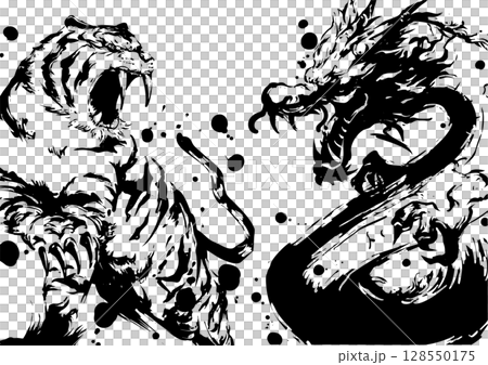 龍虎の墨絵イラスト 128550175