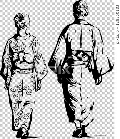 The back of men and women of yukata The back of men and women of yukata 128550183