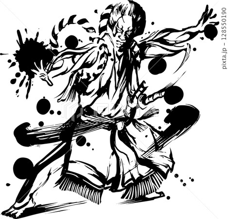 歌舞伎の墨絵イラスト 128550190