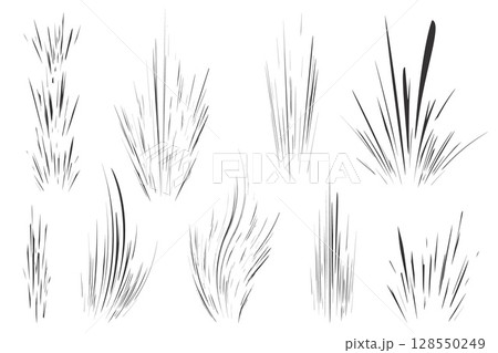 Comic speed lines of burst and explosion. Anime and manga cartoon graphic. Flash and power elements. Textured rays and splashes. Movement of abstract energy. Vector sparks on white background. 128550249