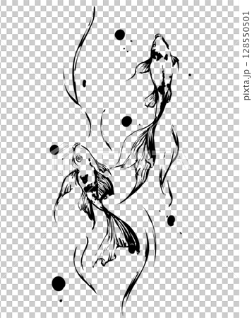 2匹の金魚の墨絵イラスト 128550501