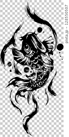 鯉の墨絵イラスト 鯉の墨絵イラスト 128550507