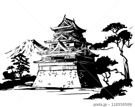 城と木々と山 128550509