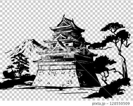 城と木々と山 128550509