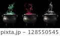 Realistic witch cauldrons with magic steam 128550545