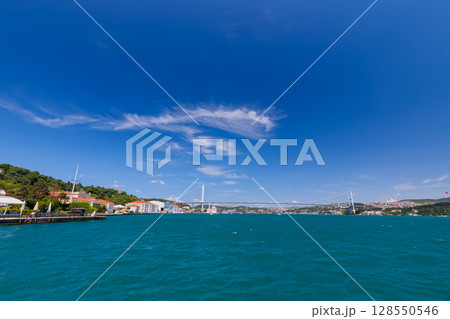 Bosphorus Bridge , seen from the Bosphorus, Istanbul, Turkey 128550546