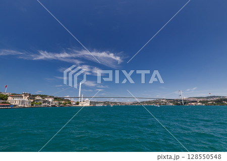 Bosphorus Bridge , seen from the Bosphorus, Istanbul, Turkey Bosphorus Bridge , seen from the Bosphorus, Istanbul, Turkey 128550548
