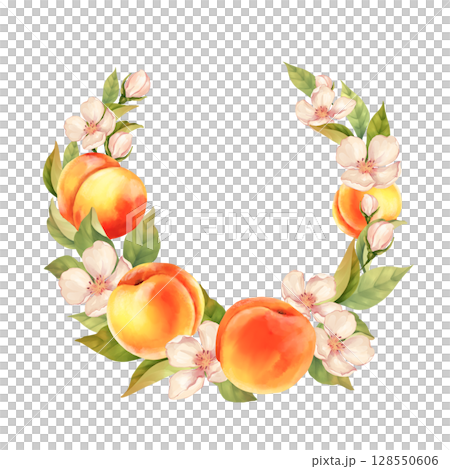 Peach Blossom Wreath Illustration 128550606
