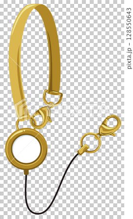 バンドストラップ付きリールホルダーのベクターイラスト素材／リールが伸びた状態 128550643