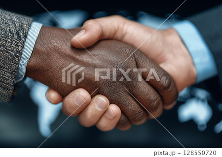 Business handshake symbolizing global collaboration and partnership 128550720