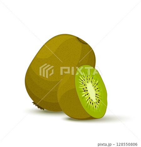 Kiwi, whole fruit and half. Vector illustration cartoon flat icon isolated on white.Summer fruits for healthy lifestyle. 128550806