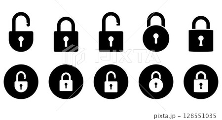 Lock icons set, security symbols, open and closed padlock, vector illustration. Flat design 128551035