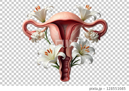 3d female reproductive system with floral decoration, anatomical art meets botanical illustration 128551085