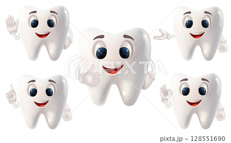 Expressive 3D characters - teeth created for engaging and effective dental education, teeth with different hand gestures 128551690
