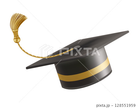Graduates celebration. Flying 3D black graduate hat Graduates celebration. Flying 3D black graduate hat 128551959