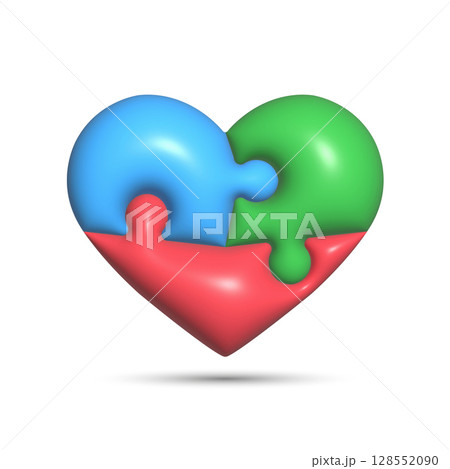 3d puzzle of the heart. The heart consists of three puzzle elements in red, blue and green. Volumetric design for websites, applications and creative design 3d puzzle of the heart. The heart consists of three puzzle elements in red, blue and green. Volumetric design for websites, applications and creative design 128552090