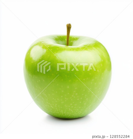 Single green apple isolated on white background, high-resolution image with crisp texture and fresh appearance, ideal for food or wellness design. Single green apple isolated on white background, high-resolution image with crisp texture and fresh appearance, ideal for food or wellness design. 128552284