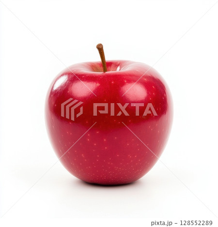 Fresh red apple on a clean white backdrop, perfect for healthy food designs, packaging, or nutrition-focused visuals. 128552289