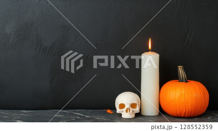 Moody Halloween background with single creepy objects in minimalist style. 128552359