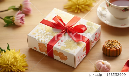 Elegant traditional giftbox for Moon Festival celebration and sharing. 128552409