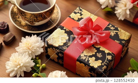 Elegant traditional giftbox for Moon Festival celebration and sharing. 128552410