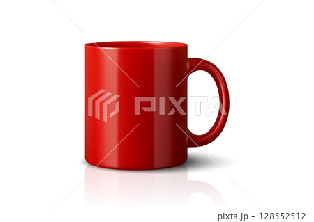 Vector 3d Realistic Red Coffee Mug Icon. Blank Ceramic Cup Template, Drinkware Illustration for Branding, Merchandise, Promotional Products, Cafe Design Mockup, Kitchenware Graphic, Tea Cup Symbol 128552512