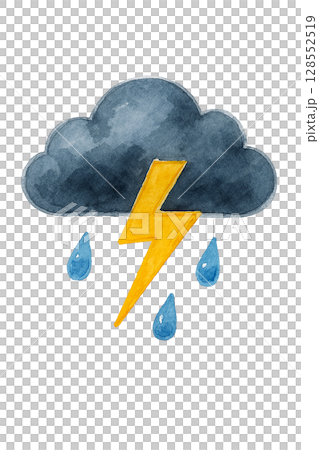 雷と雨の天気アイコン 水彩風の黒い雲と稲妻イラスト素材 雷と雨の天気アイコン 水彩風の黒い雲と稲妻イラスト素材 128552519