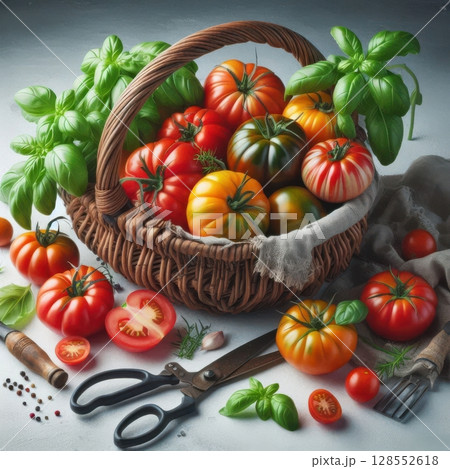 Fresh produce styled for organic gardening lifestyle and cooking concepts. 128552618