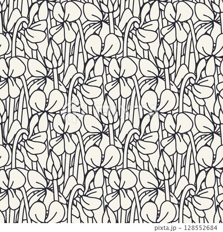 Seamless pattern with black and white canary islands flowers Blue Violet 128552684