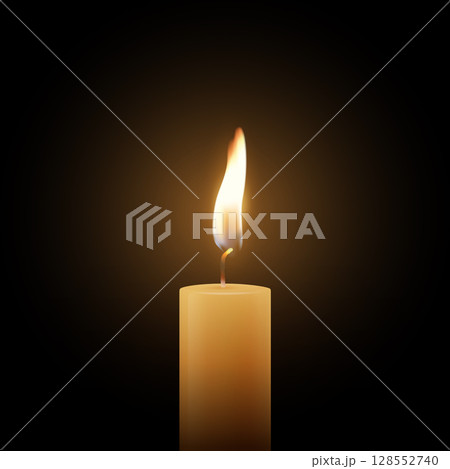 Realistic Vector Candle Flame Clipart on Dark Background. Single Wax Pillar Candle with Soft Warm Glow and Flickering Flame, Ambient Lighting Design Template for Web, Print. Square Banner Realistic Vector Candle Flame Clipart on Dark Background. Single Wax Pillar Candle with Soft Warm Glow and Flickering Flame, Ambient Lighting Design Template for Web, Print. Square Banner 128552740