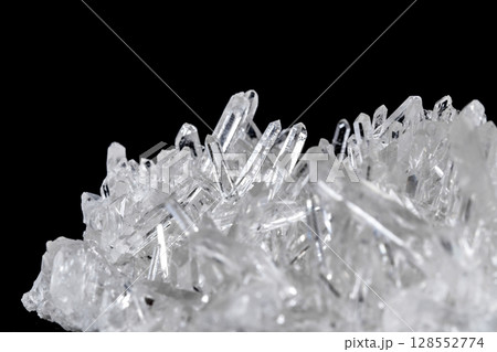 Macro Mineral Stone Rhinestone in Crystals on a Black Background 128552774