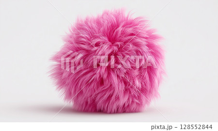 Soft pink sphere resting on pristine white surface, generating whimsical visual contrast 128552844