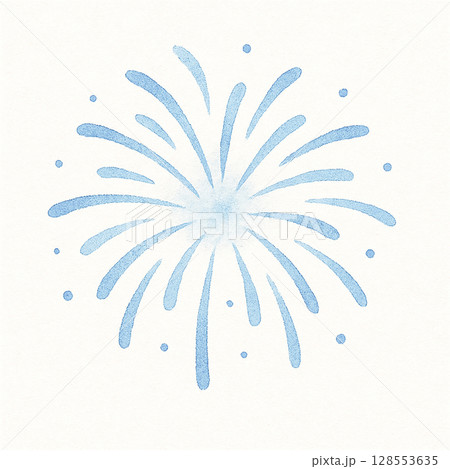 水彩風の爽やかな青い花火イラスト 128553635