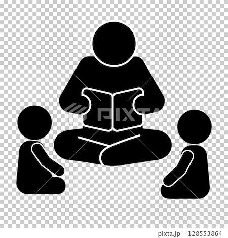 子どもたちに本を読み聞かせる大人のピクトグラム 子どもたちに本を読み聞かせる大人のピクトグラム 128553864