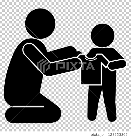 子どもに服を着させる大人のピクトグラム 128553865