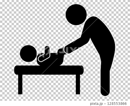 Pictogram of a person changing a baby's diaper Pictogram of a person changing a baby's diaper 128553866