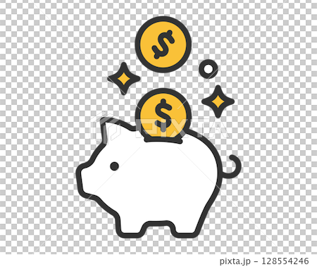 Pig money box icon with dollar coin jumping into it | Vector material 128554246