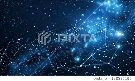 An electric blue background filled with numerous lines and stars 128555196